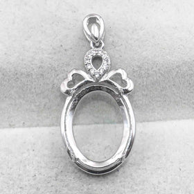 Sterling Silver 12*16mm Semi Mount Pendant Empty Frame Blank Support Setting S925 Base Holder Without Center Stone for DIY Inlay
