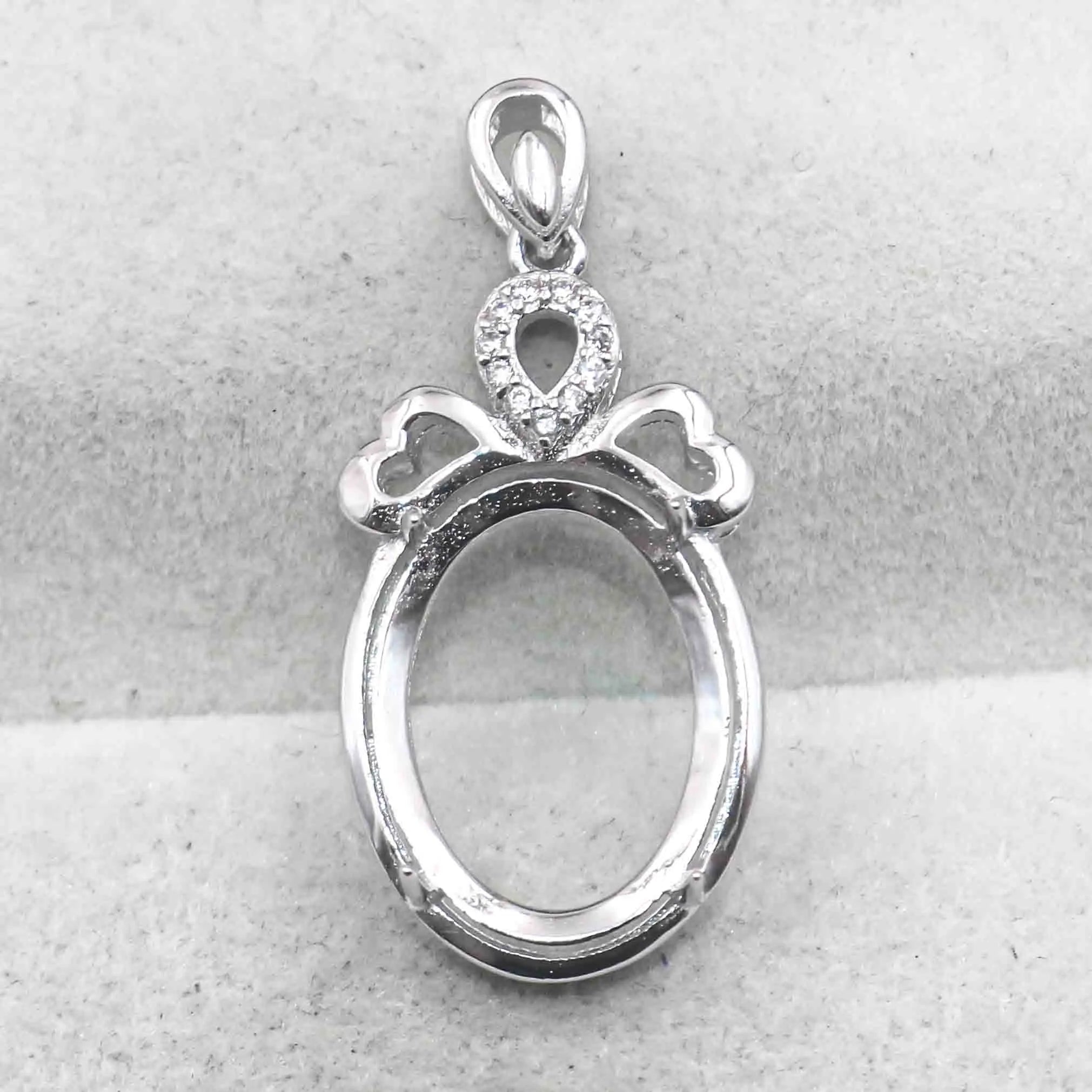 Sterling Silver 12*16mm Semi Mount Pendant Empty Frame Blank Support Setting S925 Base Holder Without Center Stone for DIY Inlay