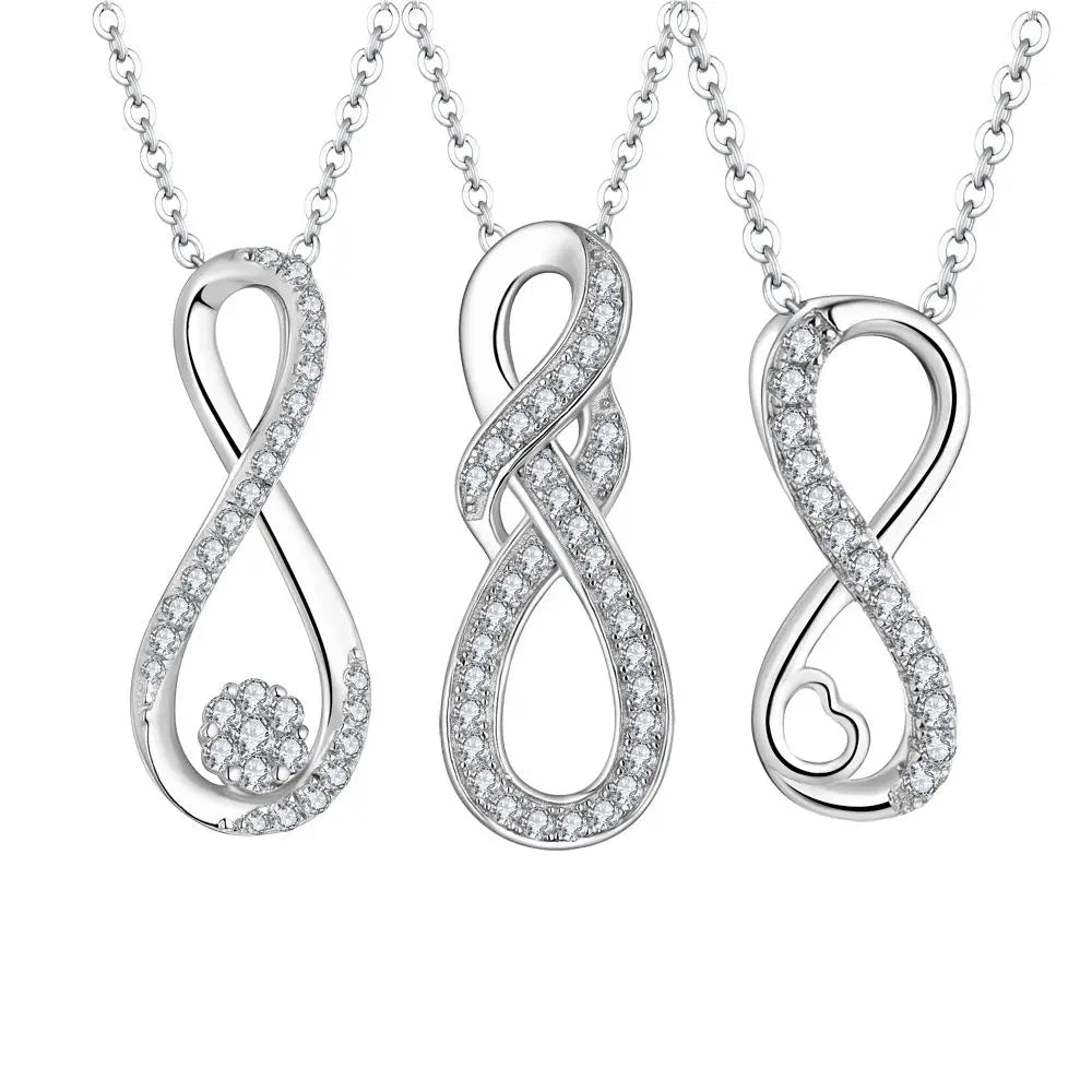 New Simple 2024 Design Infinity  925 Sterling Silver Cubic Zirconia Female Clavicle Chain Crystal Water Pendant Necklace