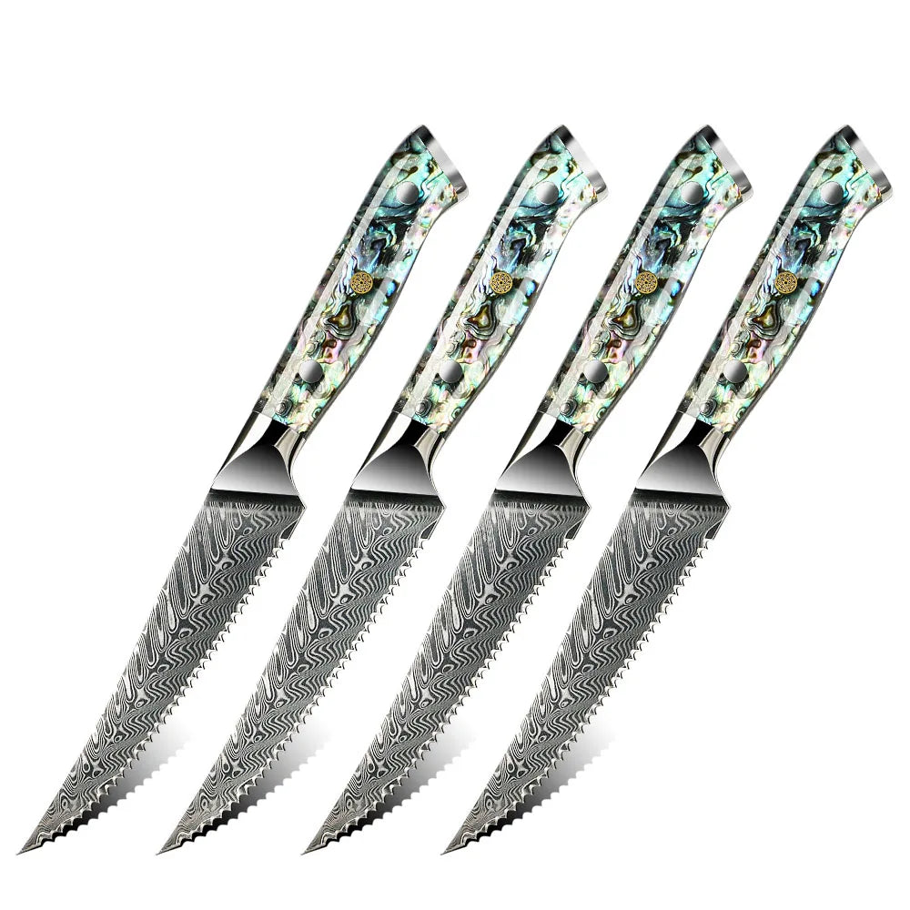 Luxury Abalone Resin Handle 4pcs Steak Knife Set Kitchen Damascus Steak Knives