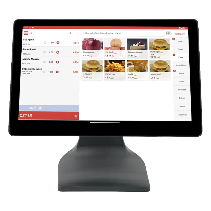 New Designed 15Inch/15.6 Inch Touch Main Screen POS System Checkout Counter Metal Stand  LED8/VFD220  for Retails Supermarkets