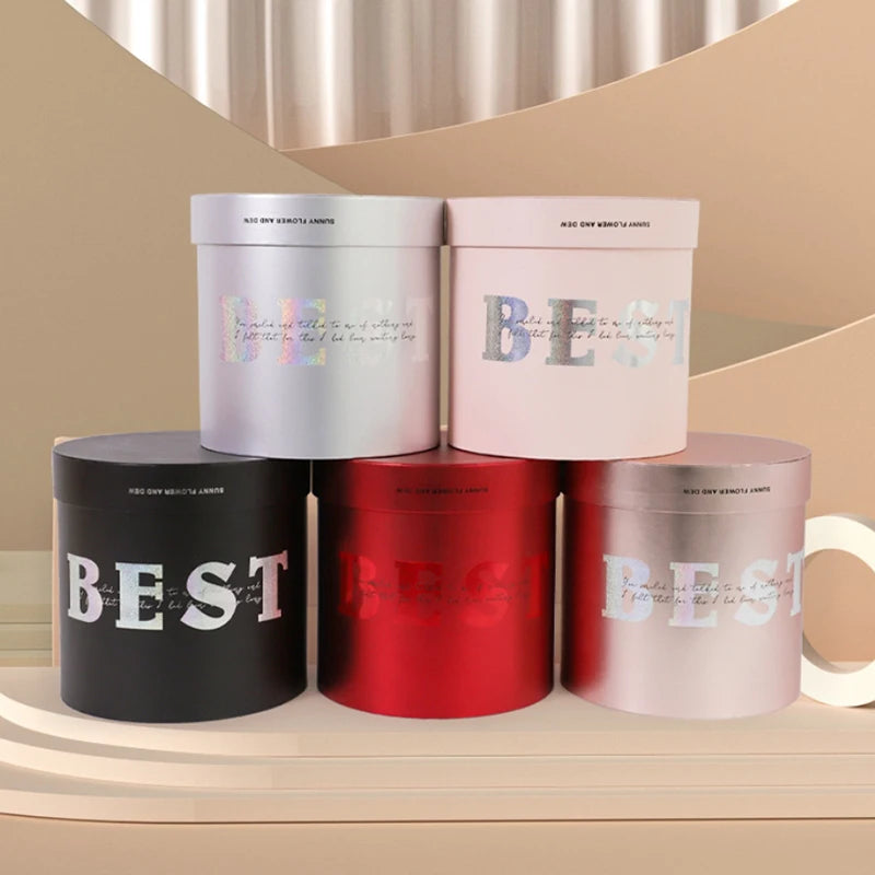 Luxury Custom Printed Paperboard Round Flower Box With Lid Bridesmaid Gift Boxes