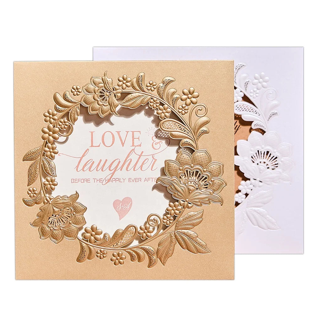 Unique Gold Embossed&Foil Invitation Original Lace Flora Design with Blank Envelopes and Insert Sheet to Stationery Gifts Shop