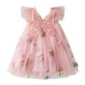 Western Summer Girl's Floral Camisole Dress Cute Angel Winged Fairy Soft Mesh Colorful Floral Formal Fashionable Dress for Girls