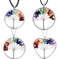 Silver Tree of Life Chakra Jewelry Pendants Amethyst Rose Chakra Crystal Gemstone Necklace