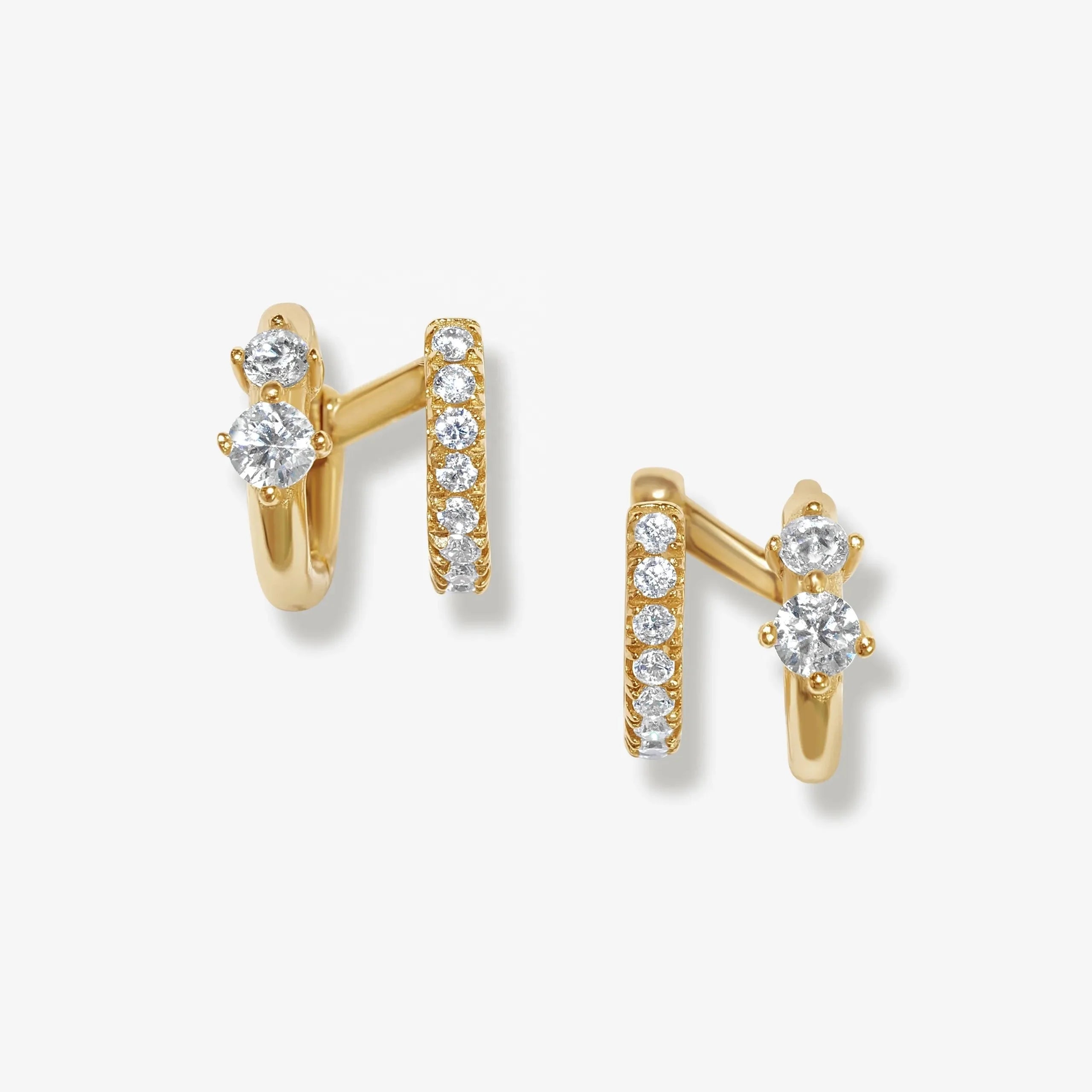 LOZRUNVE 925 Sterling Silver Bohemian Diamond Double Hoop Huggie Earrings