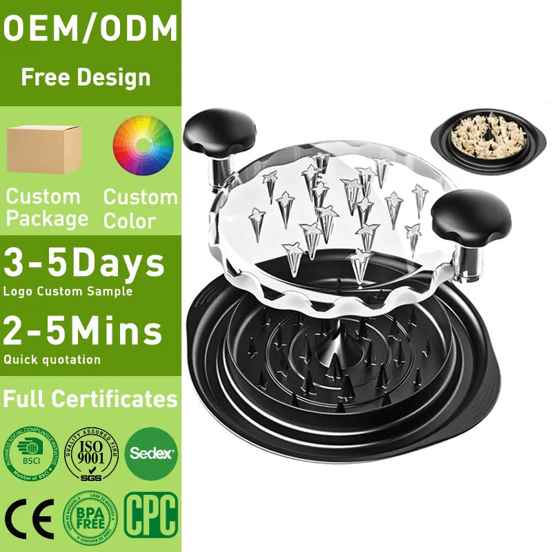 OEM/ODM Custom logo New 9.84-Inch  Chicken Shredder Anti-Slip Shredder Machine Kitchen Tools with Transparent Tray Tool