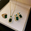 Luxury Gold Plated Gemstone Crystal Necklace and Emerald Pendant Jewelry Set for Women and Girls for Weddings