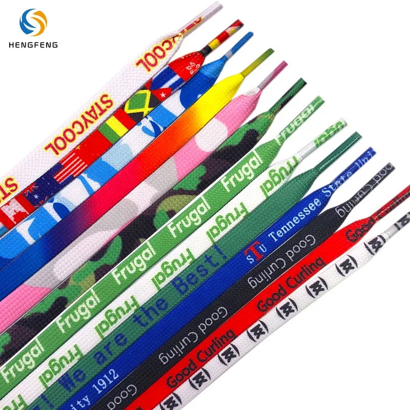 Free Design Custom Sublimation Printing Heat Transfer Shoe Lace Logo Brand Printed Laces