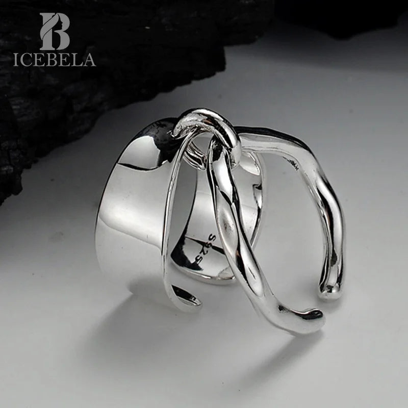 ICEBELA Wholesale Women Glossy Coatings Heavy Metal 925 Sterling Silver Filled Stackable Open Ring for Girl