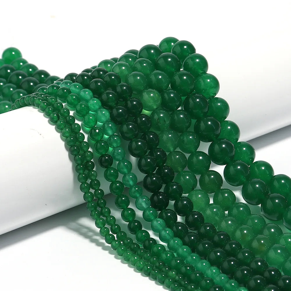 Natural Stone Jade Beads Semi-finished Smooth Green Agate Stone Loose Beads Strands Loose Beads for Jewelry Makingry Making