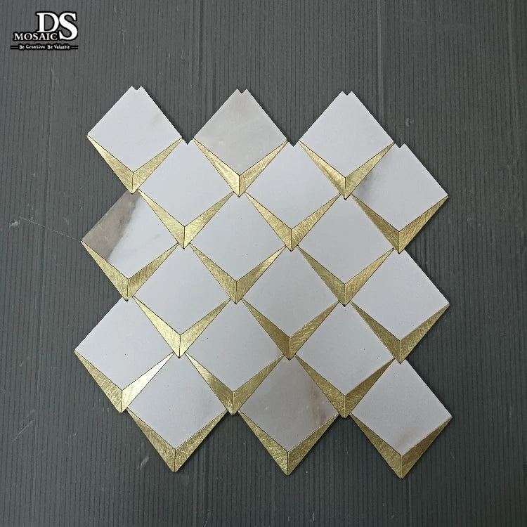 Carrara White Color Diamond Shape Backsplash Wall Tile Self Adhesive Aluminum Tiles Mosaic Peel and Stick Mosaiken