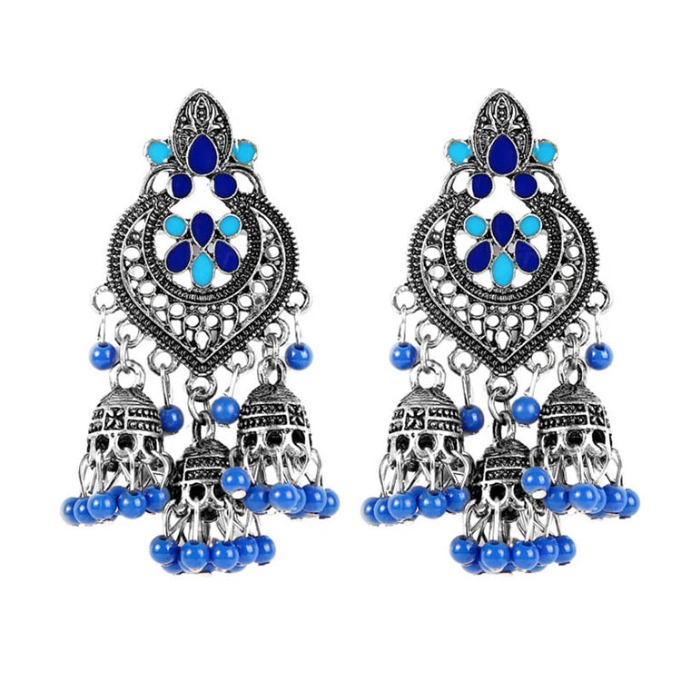 Fashion Long Bohemian Indian Jhumka Jhumki Metal Hollow Retro Dangle Tassel Earrings for Women JADEAR Silver/Gold Plated Water