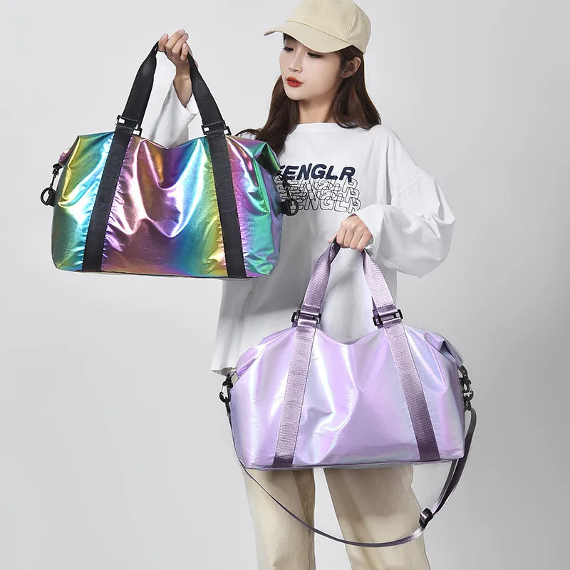 Fashion Shiny Laser Holographic Large Capacity Travel Overnight Bag Storage Dry Wet Separation Fitness Gym Bag