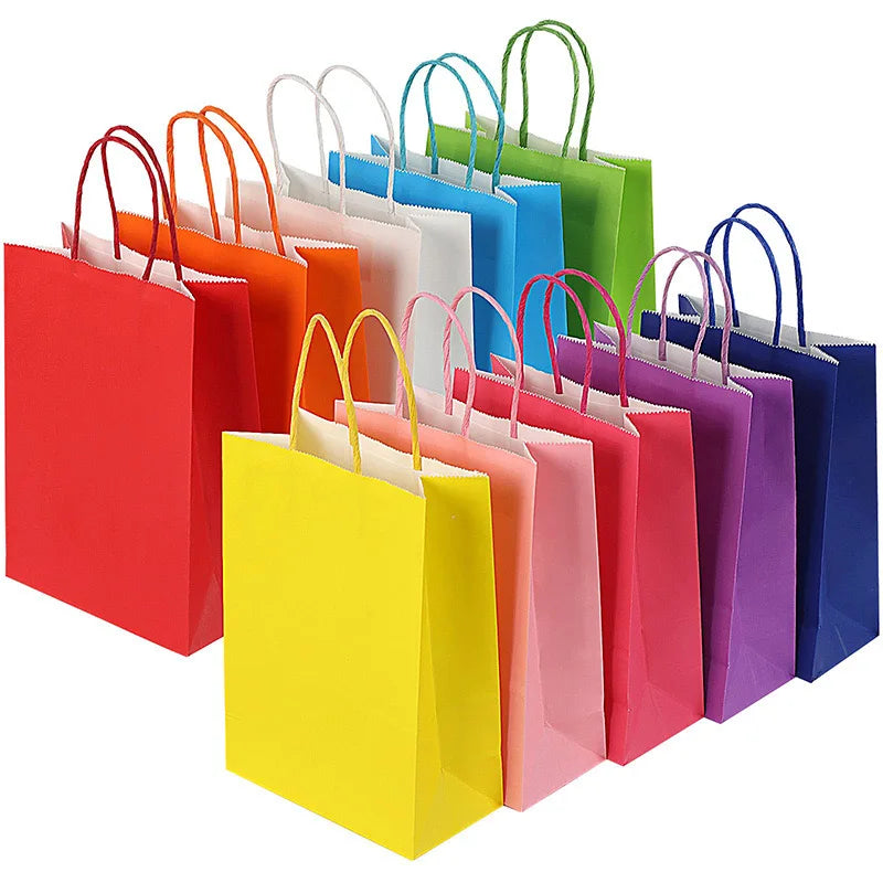 Multi Colors Kraft Paper Birthday Party Goody Bags with Handle Birthday Party Gift Bags for Kids Birthday Party Favor