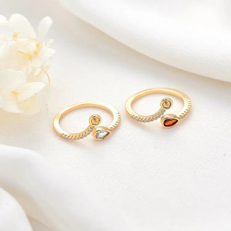 Wholesale Trendy 14K Gold Plated Lab Created Inlaid Red White Zircon Can Match Pearls Open Adjustable Ring for Women