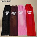 Vintage Custom Sweats 100% Cotton Sun Faded Acid Wash Jogger Stacked Wide Leg Pants Men Rhinestone Flare Sweatpants Men
