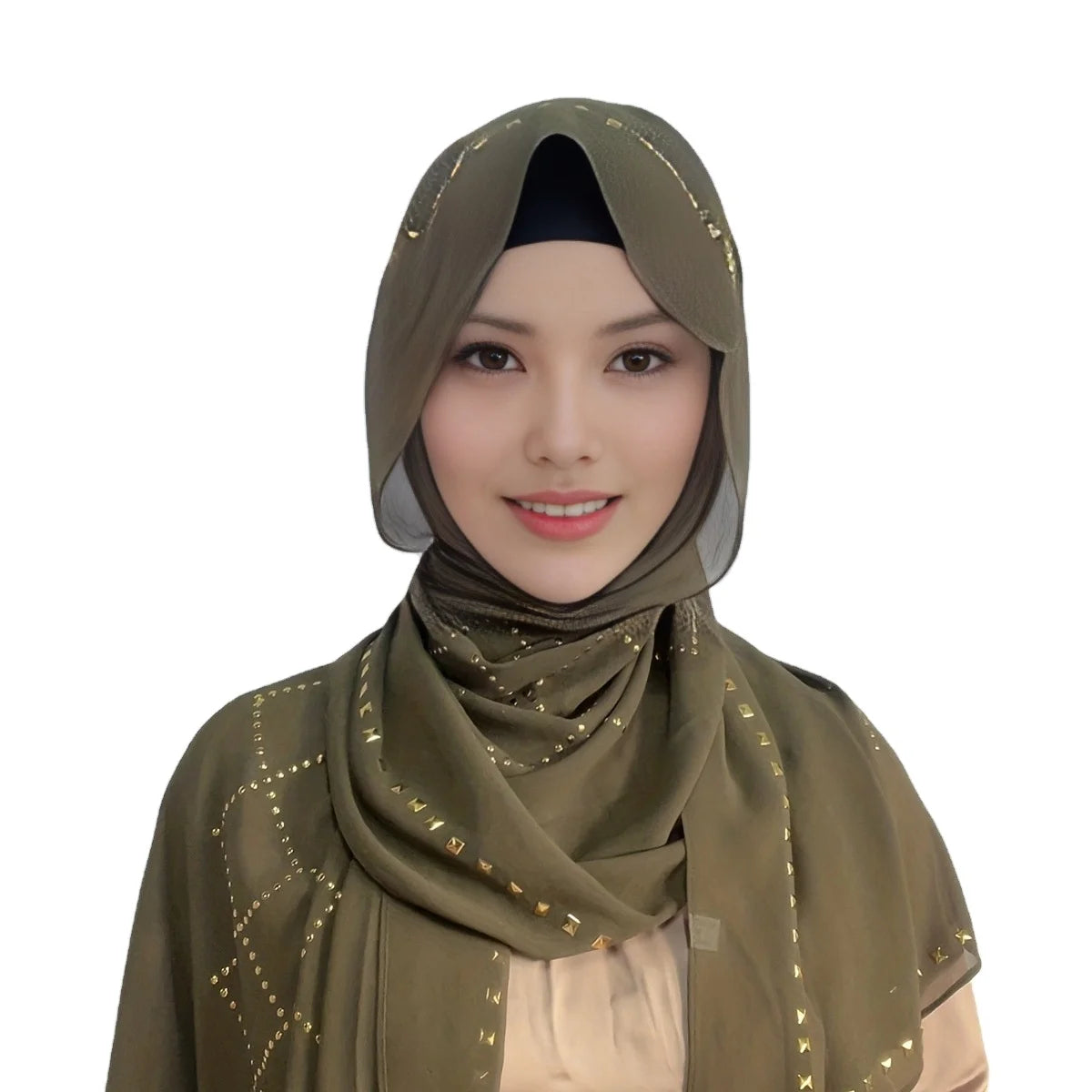 New Style Metal Studs Pearl Chiffon Hijab Shinny Women Scarf Long Wrap Shawl Muslim Turban Headscarf Malaysia Tudung