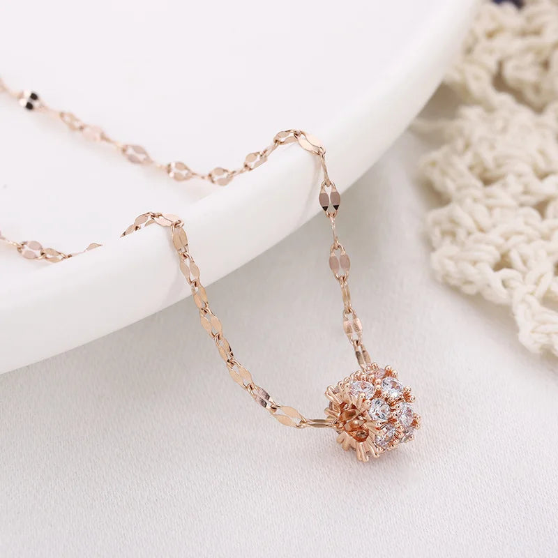 Big Brand Gold Plated Stainless Steel Vintage Tulip Flower Four-leaf Clover Pendant Non-Oxidation Lucky Element Necklace