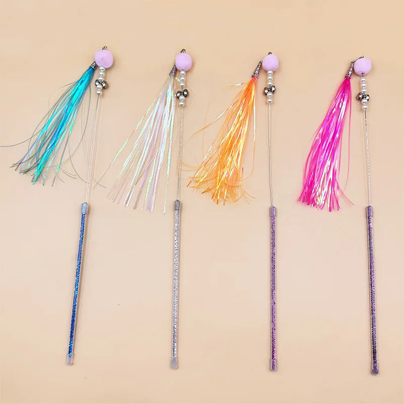 Wholesale Colored Paper Cat Interactive Toys Feather Colored Bells and Cat Teasing Sticks Ribbons Pet Toys