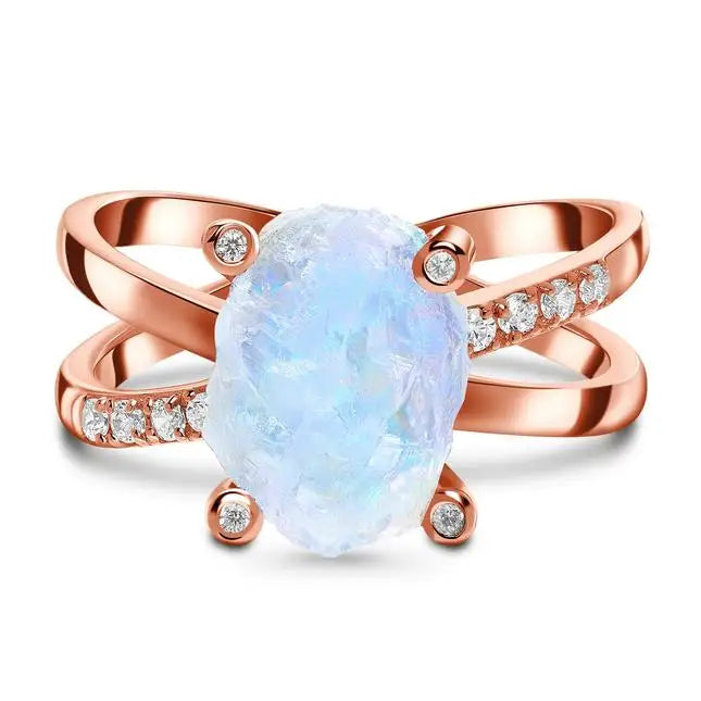925 Sterling Silver New Blue Moonstone Raw Gemstone Jewelry Natural Moonstone Ring