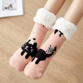 Embroidered Christmas Women's Winter Fleece Ski Socks Middle Tube Footwear Floor Cozy Fuzzy Slipper Logo on Body for Daily Use