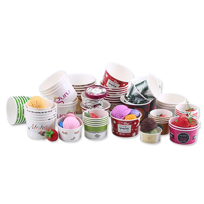 New Design Customize Ice Cream Paper Cup With Lids Disposable Cups for Ice Cream