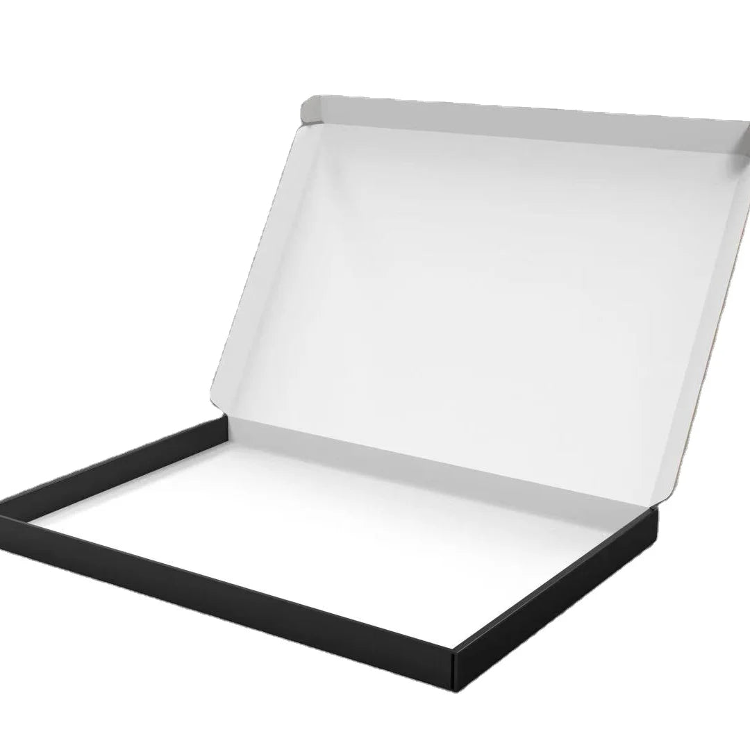 Black Low Profile Mailer Box Thin Flat Packaging Box Custom Logo Luxury Ecommerce Shipping Box