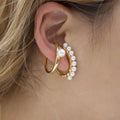 OEM Geometric C Shaped Stackable Ear Cuff Gold Plated Pearl Clip on Earrings for Women Trendy Party Wedding Jewelry