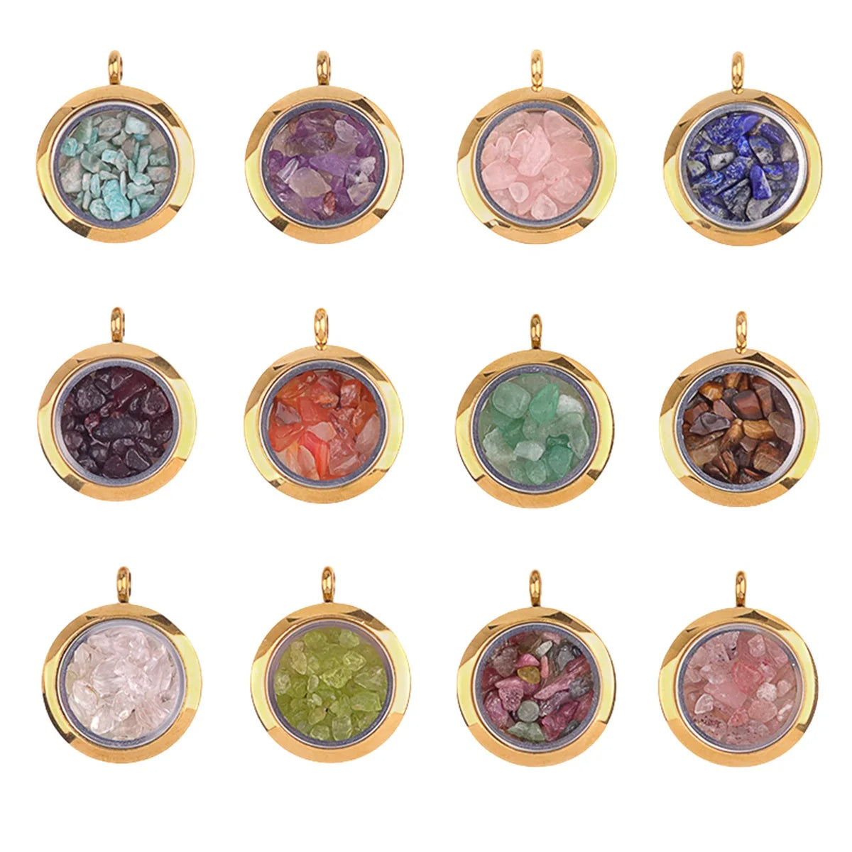 Fashion 25mm Gold Round Stainless Steel Gawu Box Pendant Can Hold Crushed Stone Jewelry Charm Customized Pendant DIY Making Gift