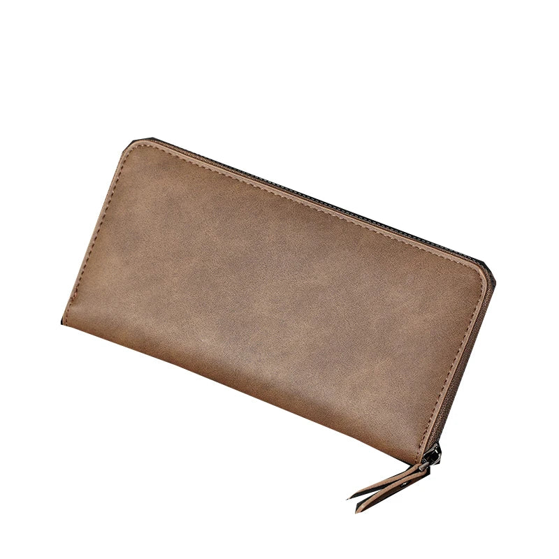 Brown Zipper Long Leather Card Holder Money Purse Wallet Bag Pocket Case Men Lady Women