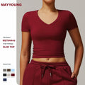 Short Sleeve Yoga Tops Running Pilates Outfit Fitness Wear T-shirt Soft Comfortable Tight V Neck Slimming Clothing