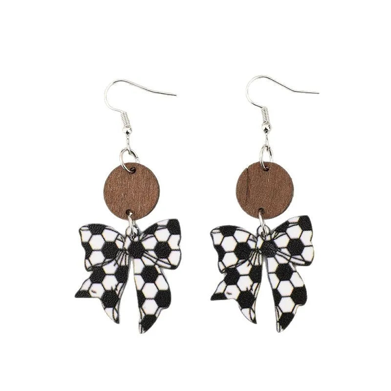 New Style Sports Style Softball Football Bowknot Acrylic Splicing Wood Earrings