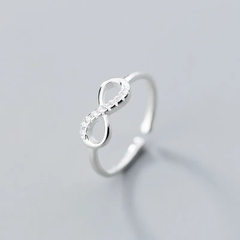 925 Sterling Silver Infinity Shape Ring Adjustable Open Cubic Zirconia Finger Rings Fashion Jewelry for Women