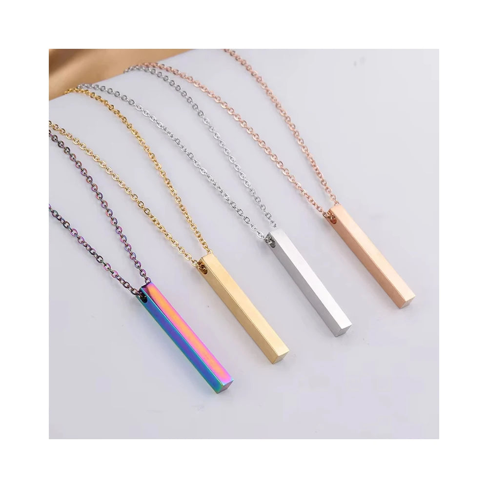 RisingMoon Custom Necklace Fashion Customized Thin Vertical Bar Chain Stainless Steel Pendant Necklace