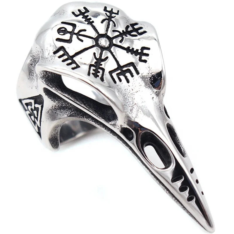 MECYLIFE Men's Viking Ring Stainless Steel Raven Head Ring Valknut Nordic Vegvisir Ring