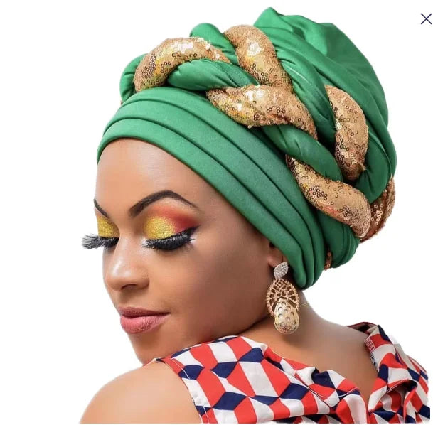 2025 Sharut New Ethnic Style Muslim Space Layer Hijab Two-Color Sequined Twist Turban Fashion Exaggerated Prom Turban Hat