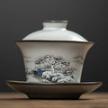 Ru Ware Antique Kung Fu Tea Cup Gaiwan Tureen Single Tea Graced Glaze Simple Home Supportable Ceramic Coffee & Tea Set