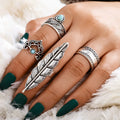 European And American Retro Style 4pcs Set Leaf Diamond Multi-piece Ring Geometric Hollow Carved Ring