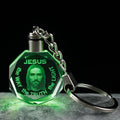 Wholesale Cheap Religious Christian Gift Crystal Glass Jesus Engraved LED Key Chain Religious Gift