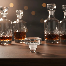Dexi Crystal Premium Glass Wine Bottle Stopper 100mL Custom Logo White Non-Spill Ribbed Cap 40mm/46mm Anti-Dust for Whisky