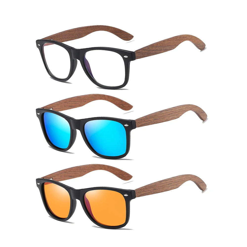 Custom Color Square Glasses Wooden Bamboo Frame Blue Light Blocking Eyeglasses Classic Black Walnut Wood