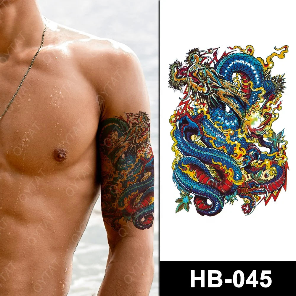 Fake Removable Waterproof Colors Temporary Tattoo Dragon for Men