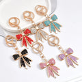 Bow Tie Keychain Bling Rhinestone Crystal Pendant Kawaii Pink Ribbon Keyring Cute Glittering Gift for Girls