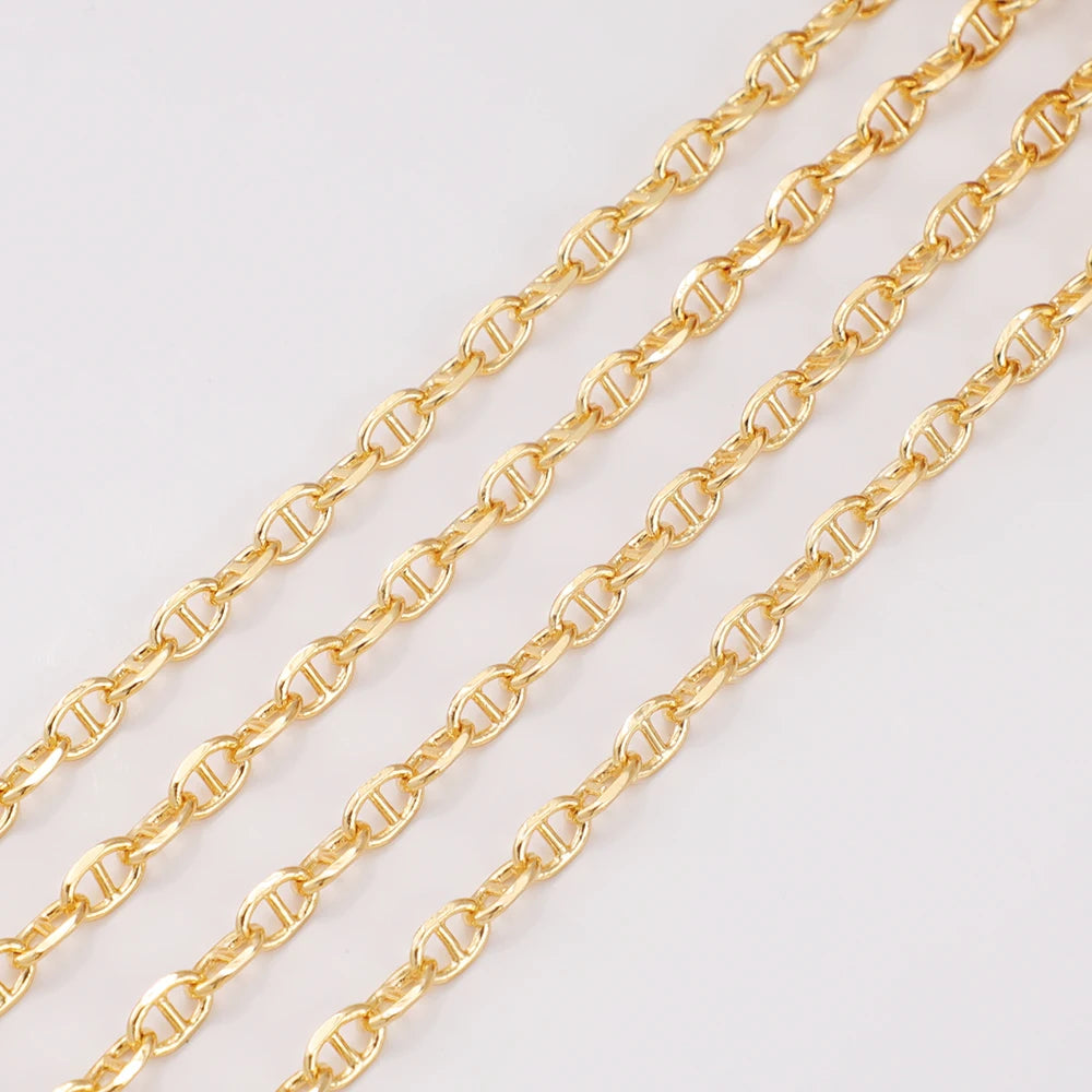 Coffee Bean Chunky Necklace Brass 18K Gold Plated Jewelry Chain Used to Make Necklaces Necklace Finding Pig Nose Chain