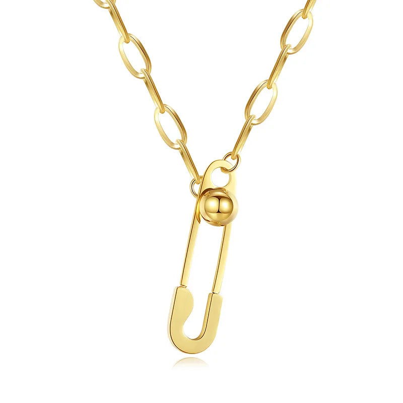 Exaggerated Personality Large Pin Pendant Women Clavicle Choker Titanium Steel 18K Gold Necklace