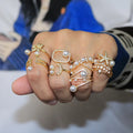 RM1406 New Chic CZ Paved Multi Colored Colorful Rainbow and White Pearl Rings for Ladies