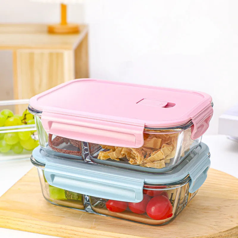 High Borosilicate Glass Meal Prep Containers 2 Compartment Food Container Lunch Box Sets Airtight Food Storage Container