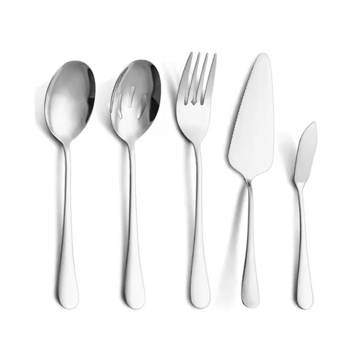 5-Piece Large Flatware Serving Utensilsrofessional Stainless Steel Slotted Spoon and Fork Set - Salad/Dessert Cutlery