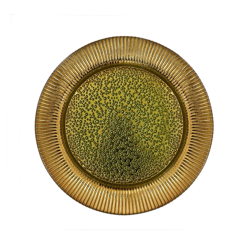Eco-Friendly Luxury Glass Plates 50pcs Food Safe Bubble Rib Rim Clear Gold Black Blue Modern Design Handpainted Party Packaging